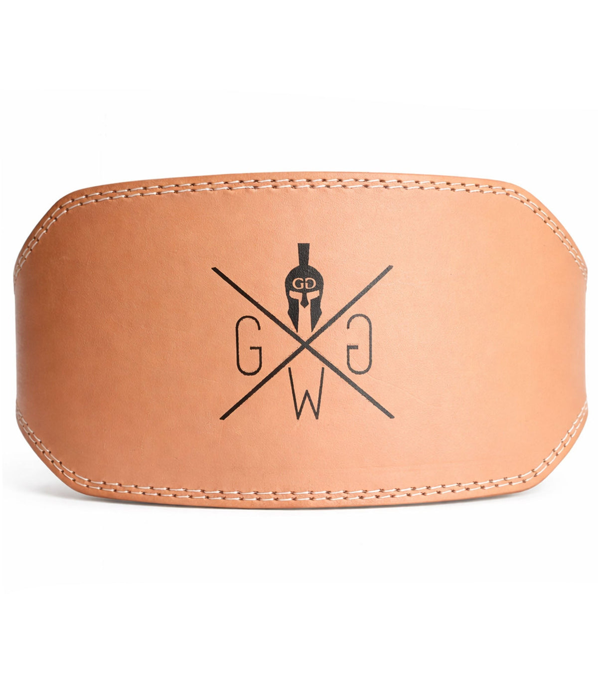 Brauner Gewichthebergürtel aus Leder mit eingeprägtem Logo, Vorderansicht