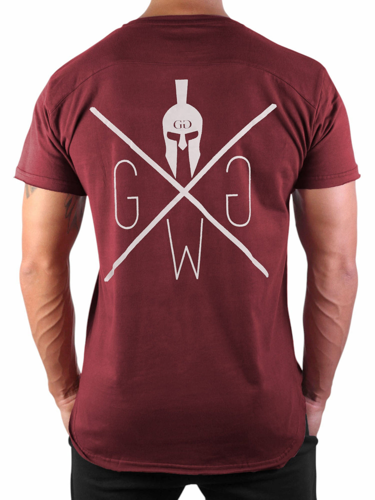 Gym T-Shirt in Bordeaux mit Raw-Cut-Ärmeln und abgerundetem Saum