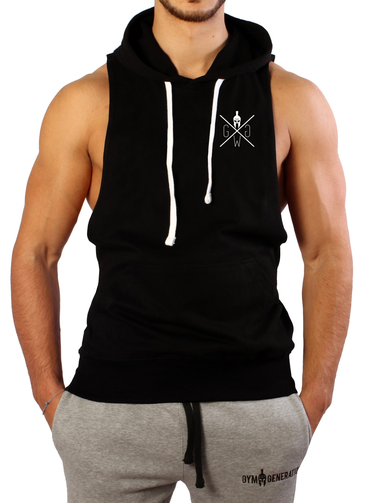 Kapuzen Tank Top "Warrior 89" - Schwarz
