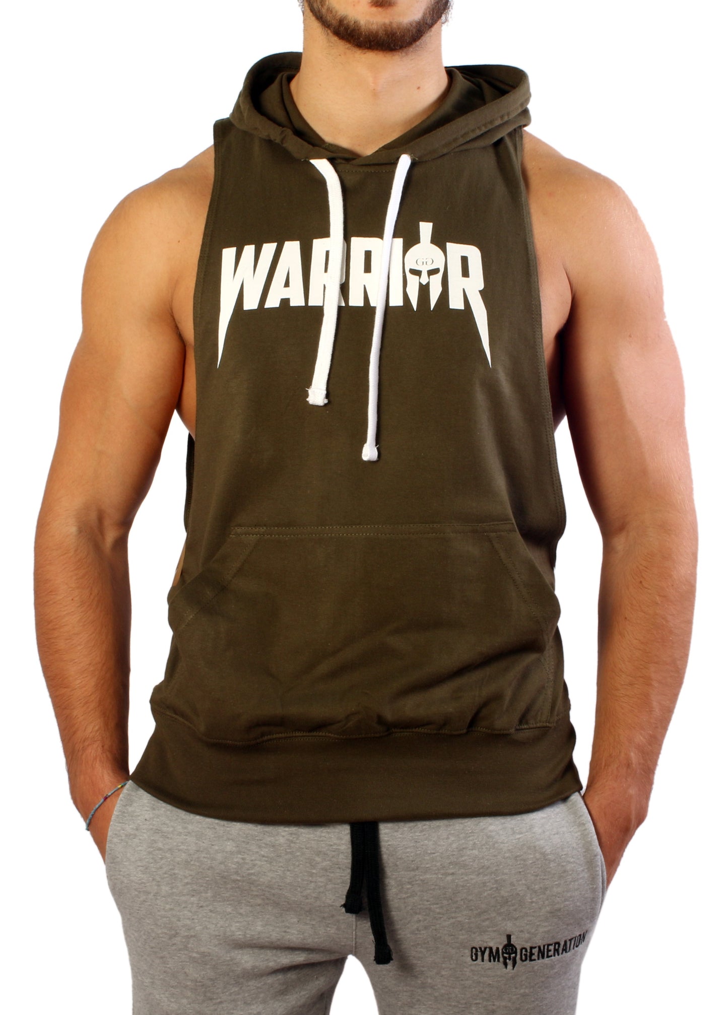 Camiseta sin mangas con capucha "Warrior" - Oliva