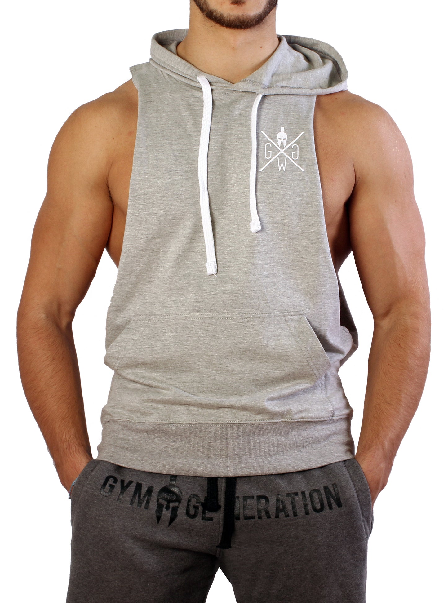 Camiseta sin mangas con capucha "Fighter" - Gris