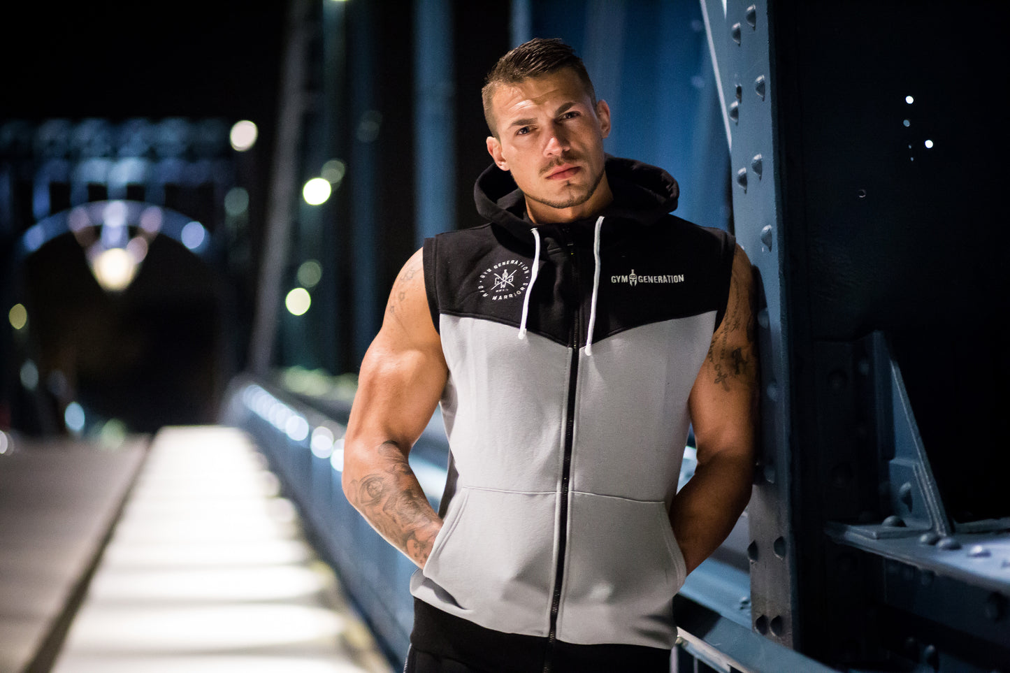 Ärmelloser Gym Hoodie - Schwarz / Grau
