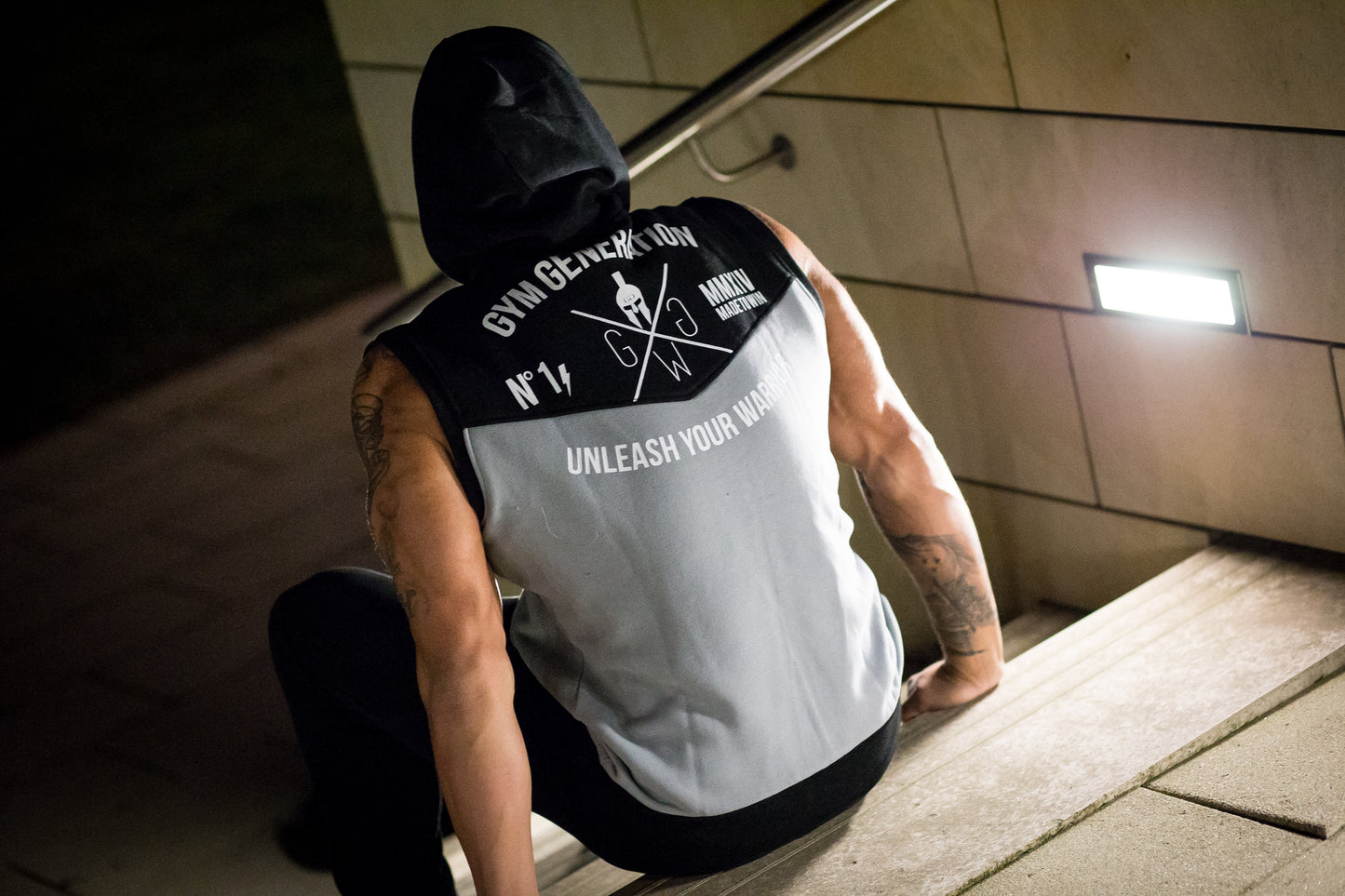 Ärmelloser Gym Hoodie - Schwarz / Grau