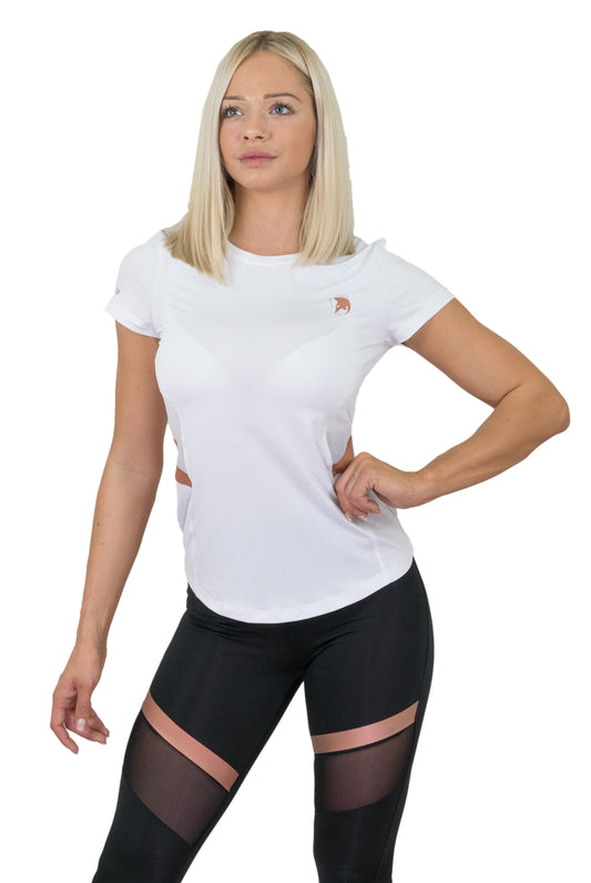 Damen Fitness T-Shirt mit Mesh - Weiss