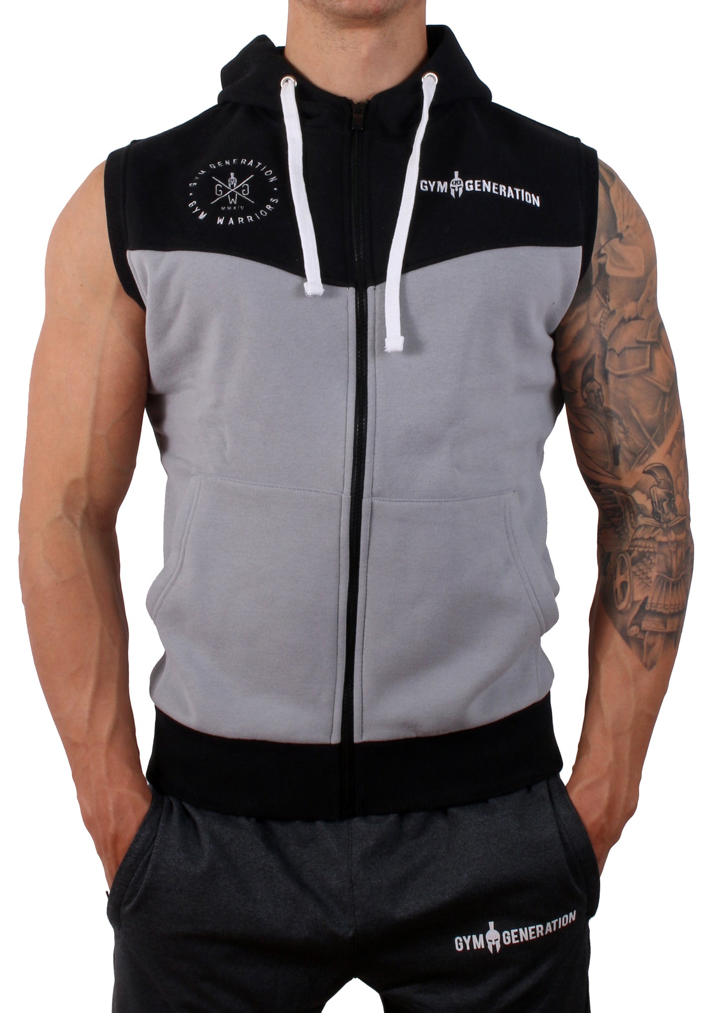 Ärmelloser Gym Hoodie - Schwarz / Grau