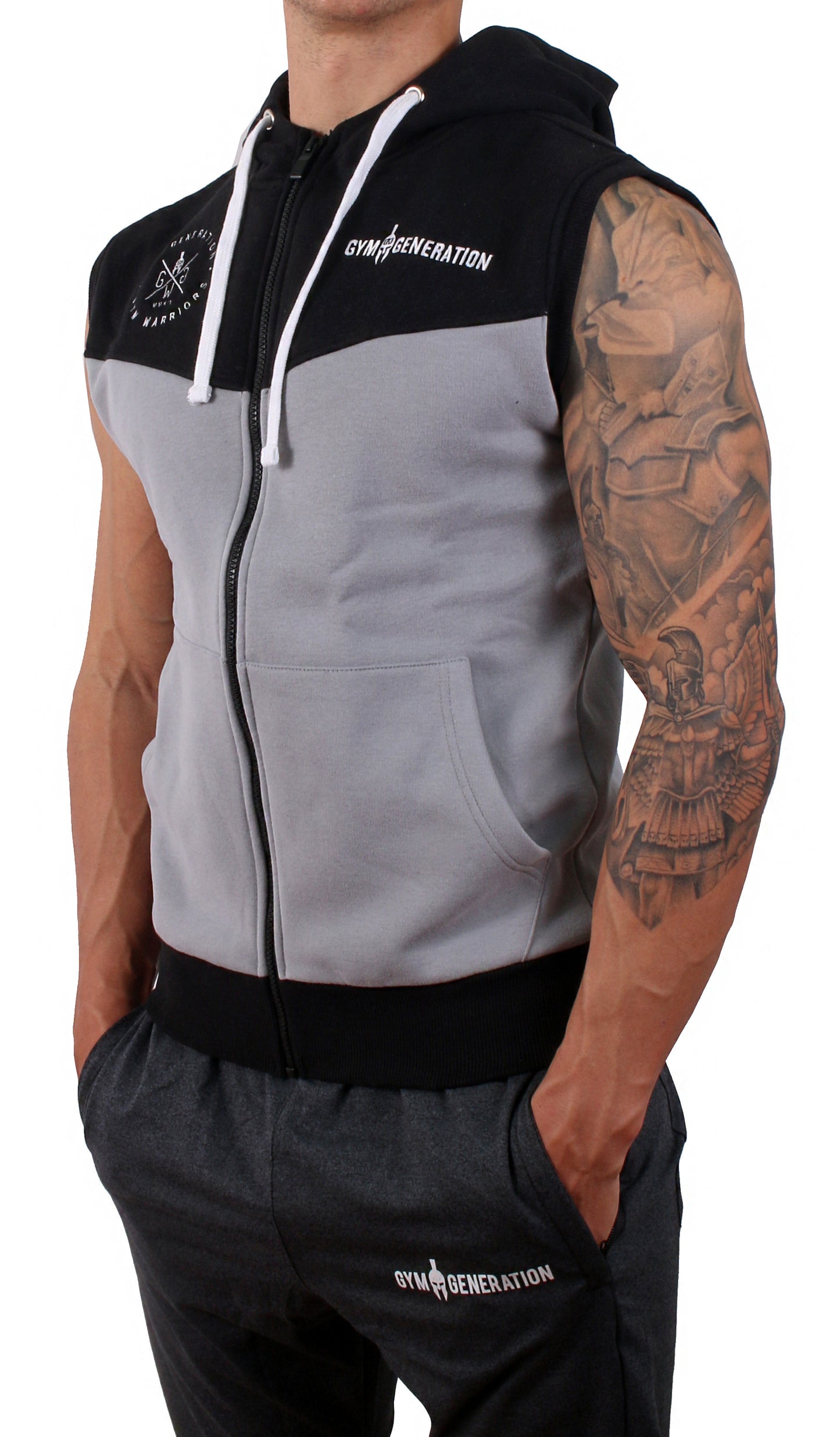 Ärmelloser Gym Hoodie - Schwarz / Grau
