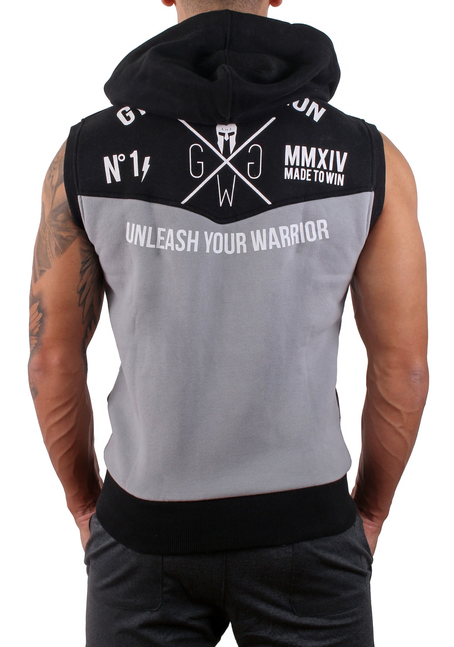 Ärmelloser Gym Hoodie - Schwarz / Grau