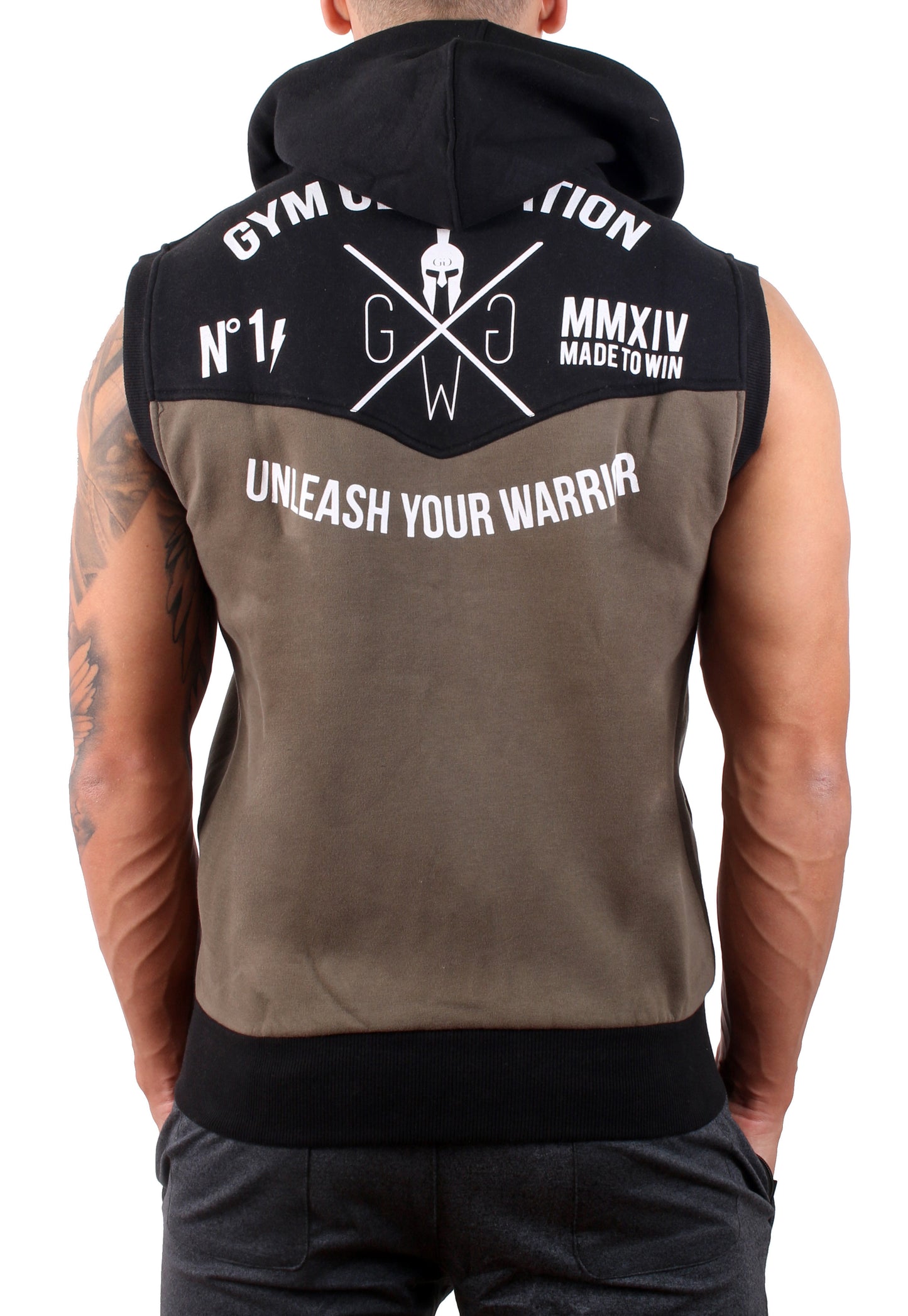 Ärmelloser Gym Hoodie - Schwarz / Olive