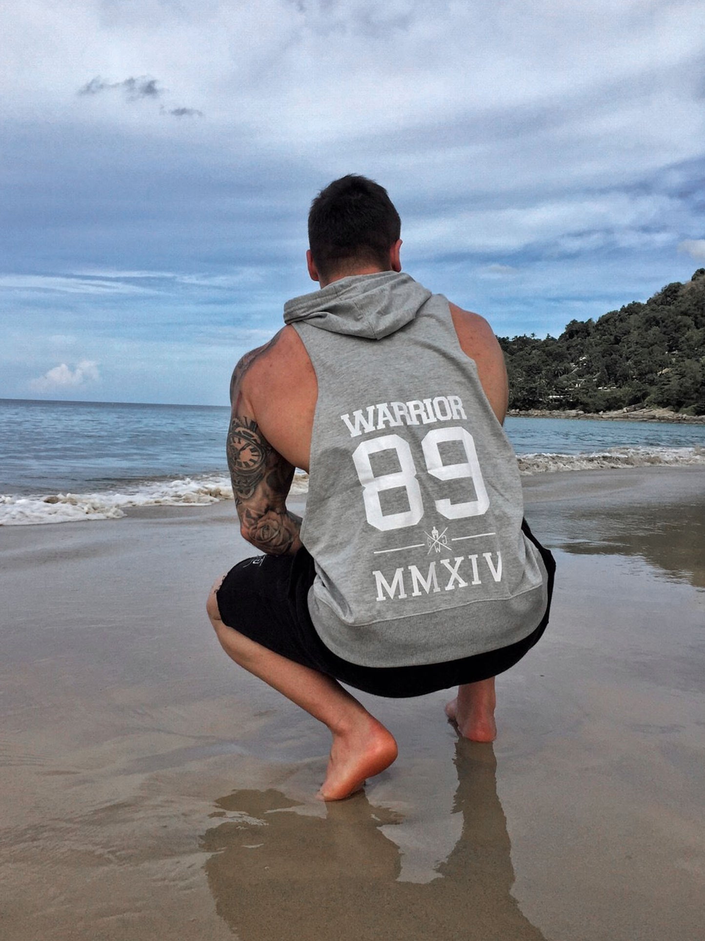 Kapuzen Tank Top "Warrior 89" - Grau