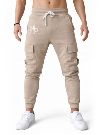 Beige Cargo Jogginghose Maverick mit weißer Kordel und Spartaner-Logo
