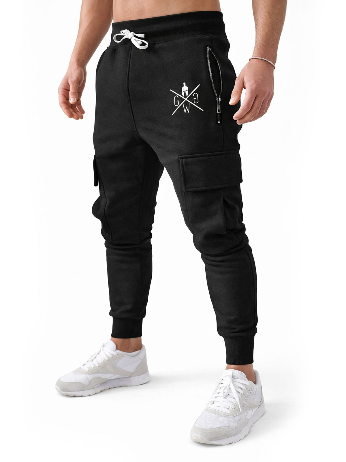 Schwarze Gym-Hose für Herren im Cargo-Look, Produktansicht