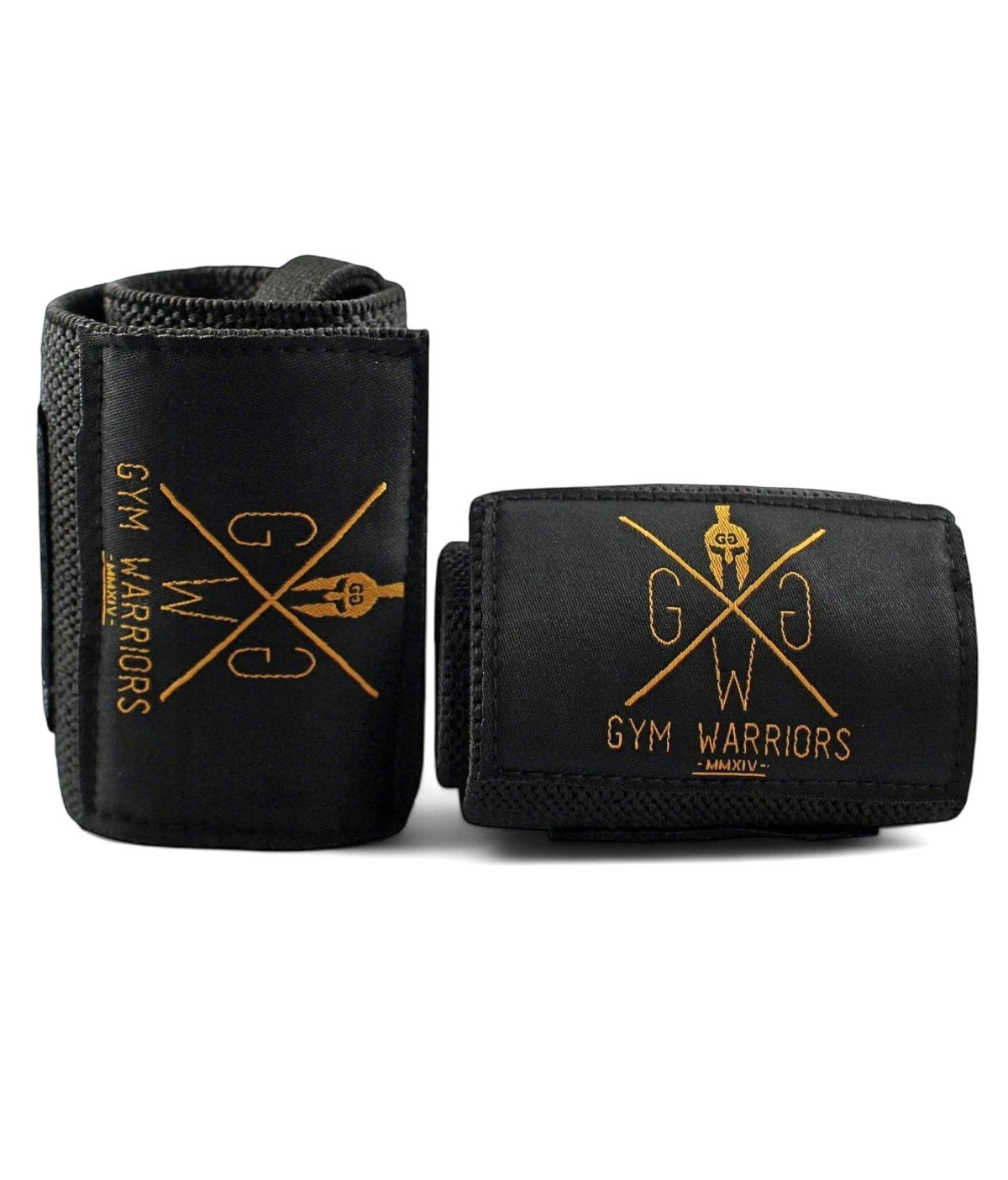Handgelenkbandagen in Schwarz mit goldenem Gym Warriors Logo im Set