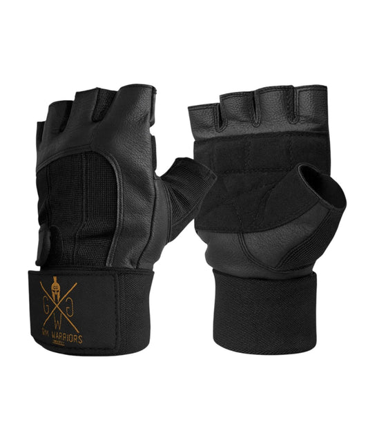 Schwarze Trainingshandschuhe aus Leder mit Handgelenkbandage im Paar