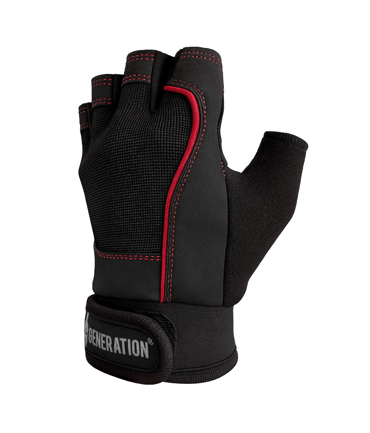 Schaumpolster und rote Kontrastnähte auf dem Handrücken