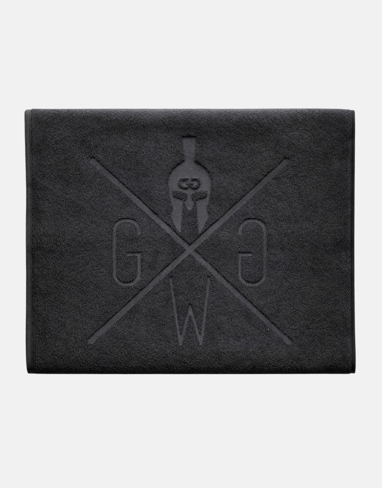 Logo und Schriftzug auf dem Band des Handtuchs im Detail