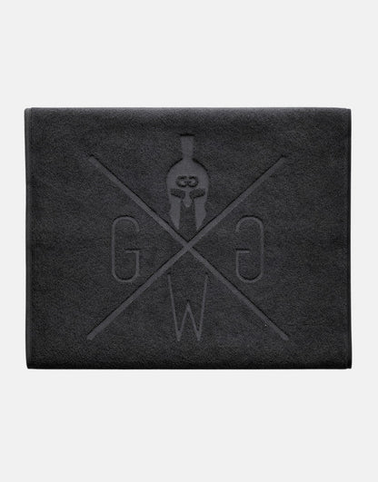 Logo und Schriftzug auf dem Band des Handtuchs im Detail