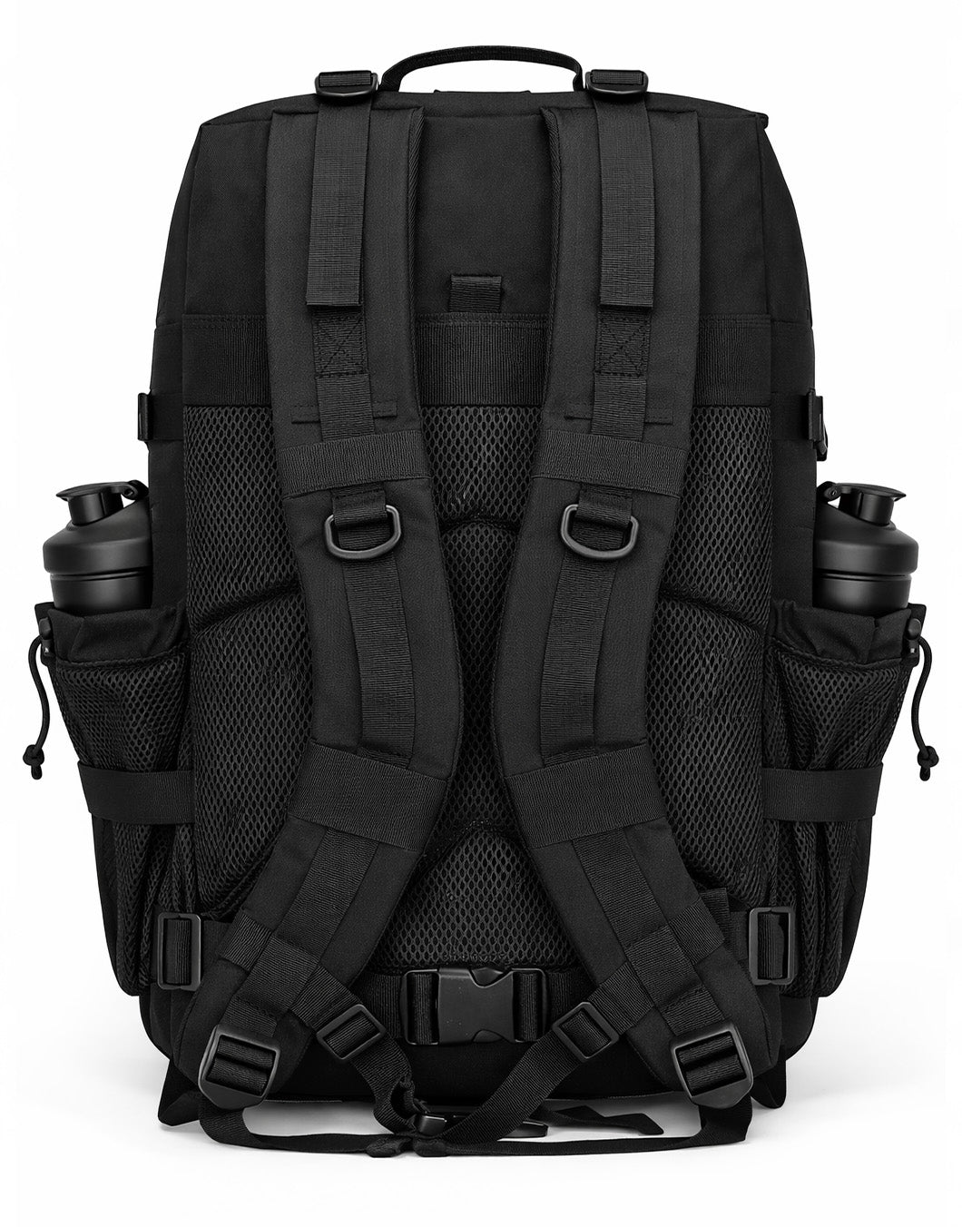 Rückseite des Trainingsrucksacks mit gepolsterten Schultergurten, Brust- und Hüftgurt