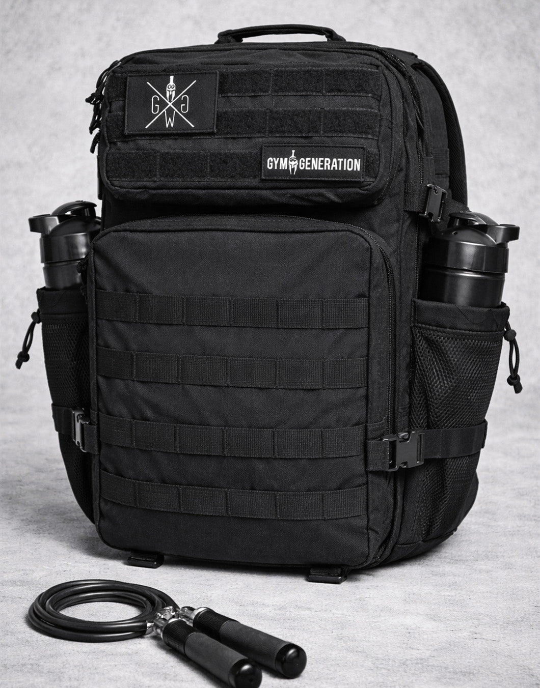Gym-Rucksack für Herren mit Flaschenhalter an der Seite und Springseil