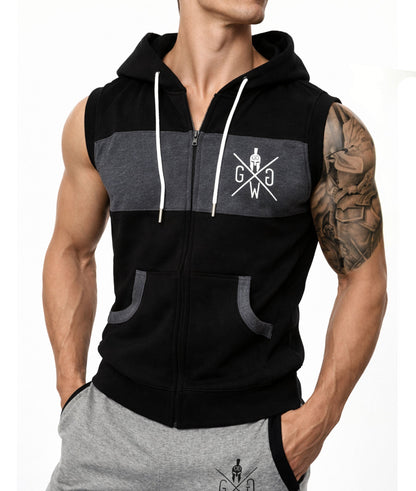 Hoodie ohne Ärmel mit tiefem Armausschnitt, seitliche Frontansicht