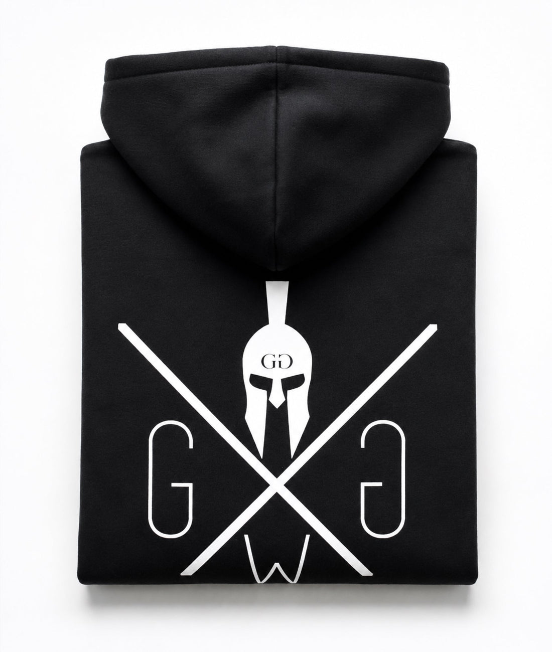 Gefalteter ärmelloser Hoodie mit Spartanerhelm-Print