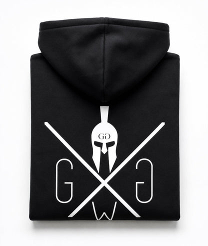 Gefalteter ärmelloser Hoodie mit Spartanerhelm-Print