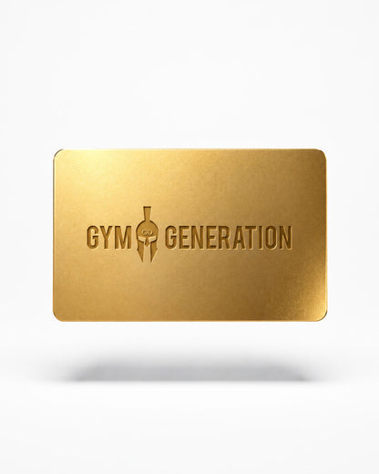 Digitaler Geschenkgutschein von Gym Generation – goldene Karte mit geprägtem Logo