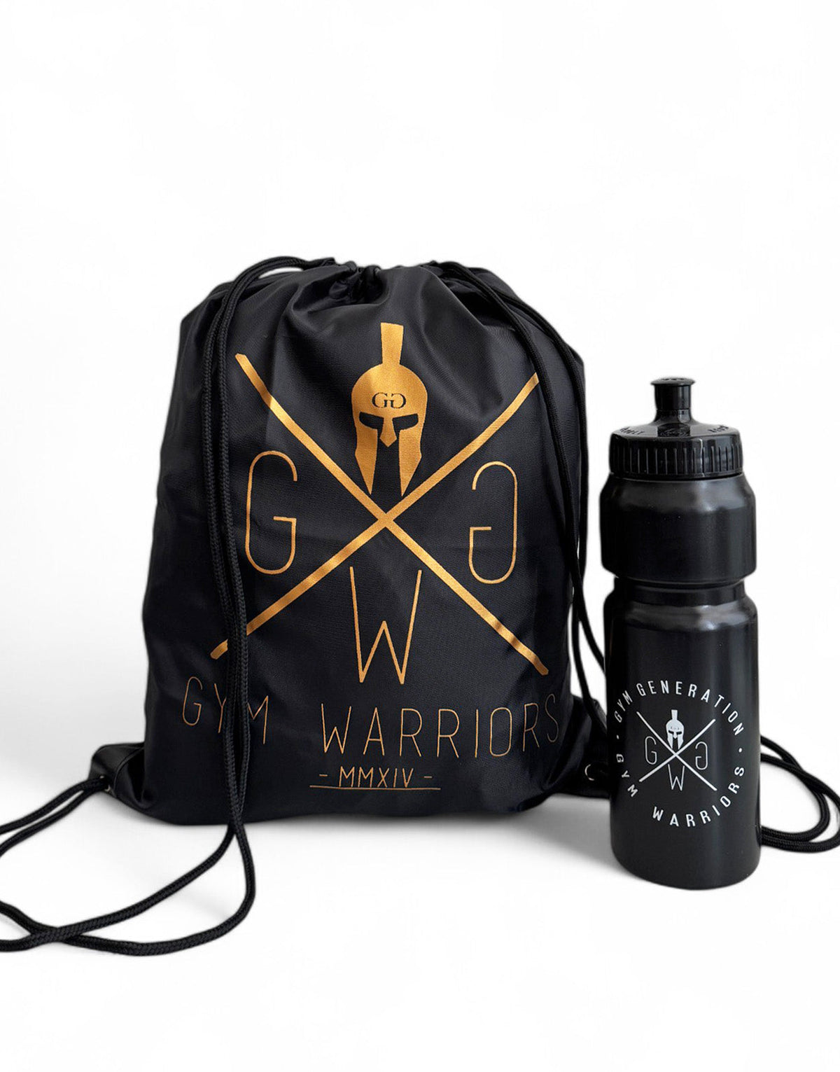 Goldener Gym Warriors Print auf dem schwarzen Sportbeutel