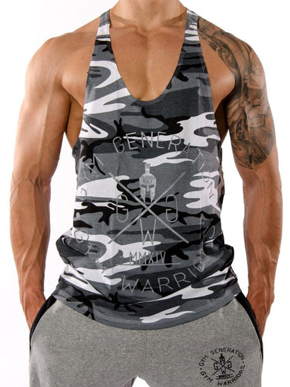 Stringer Tank Top im grauen Urban-Camo-Muster, Vorderansicht