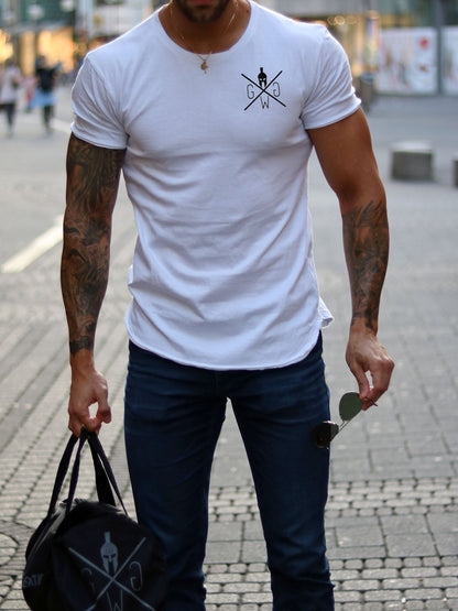 Weißes Fitness T-Shirt für Herren am Model getragen