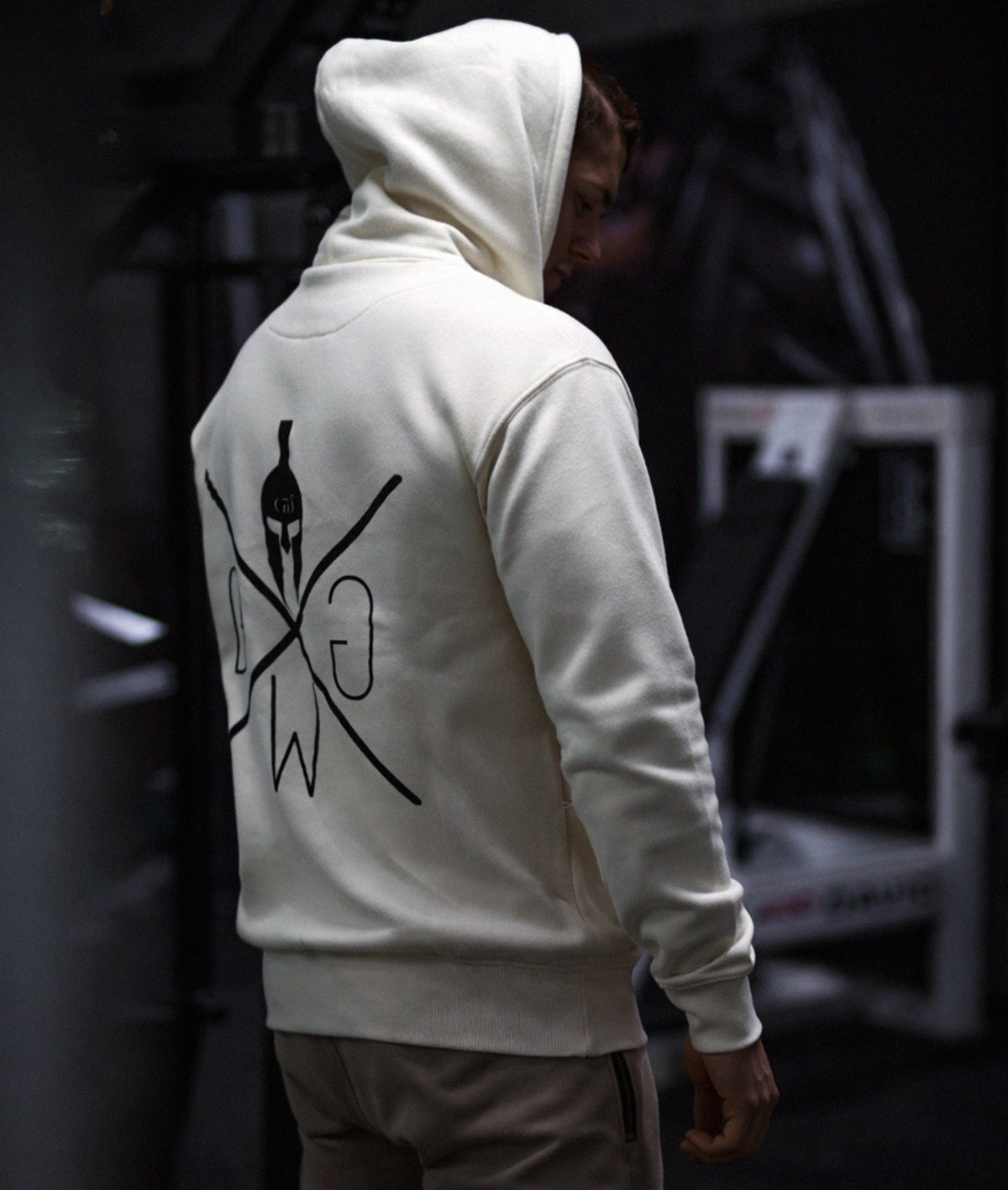 Heller Kapuzenpullover mit Rückenlogo im Gym