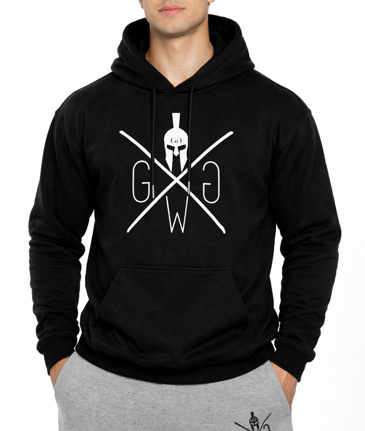 Schwarzer Fitness Hoodie mit Logo auf der Brust