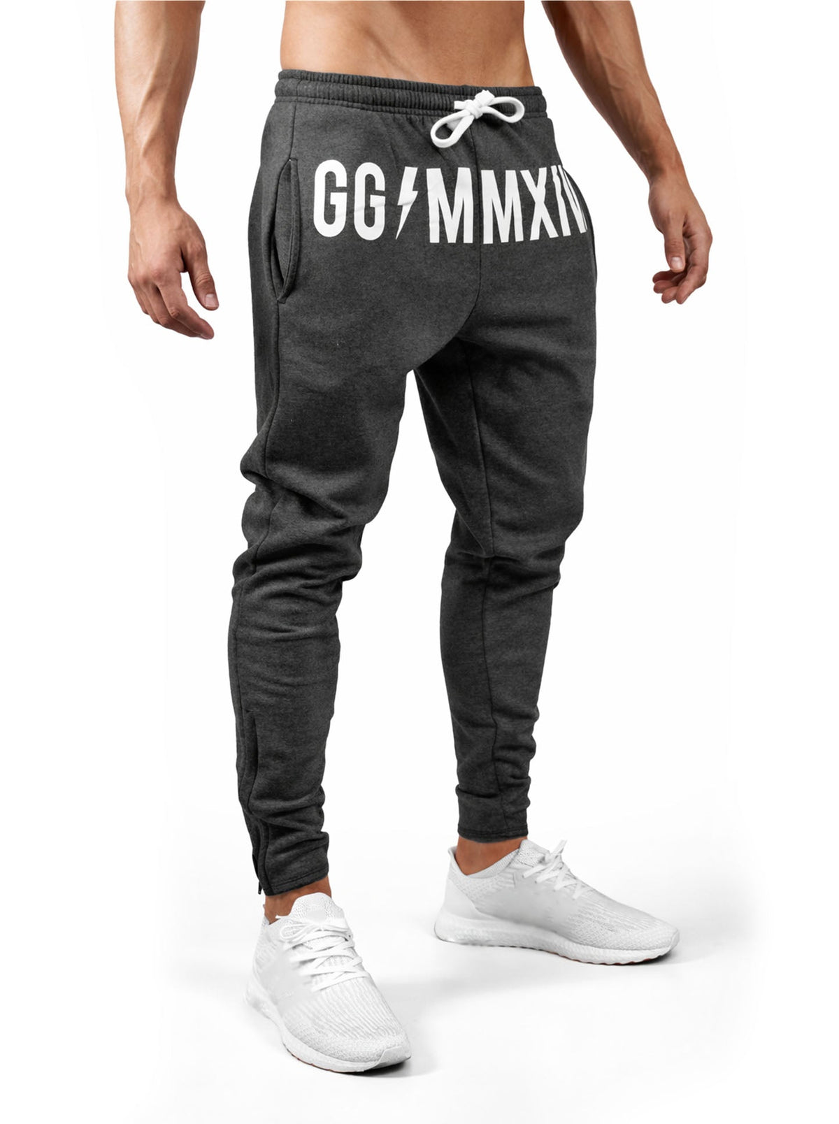 Dunkelgraue Gym Hose mit schmaler Passform, Seitenansicht