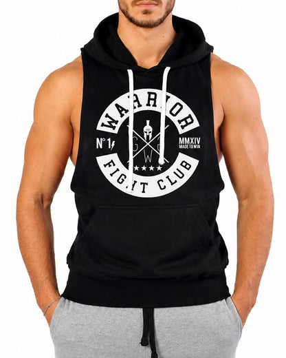Schwarzes Kapuzen Tank Top für Herren mit weißem Fight Club Print, Vorderansicht