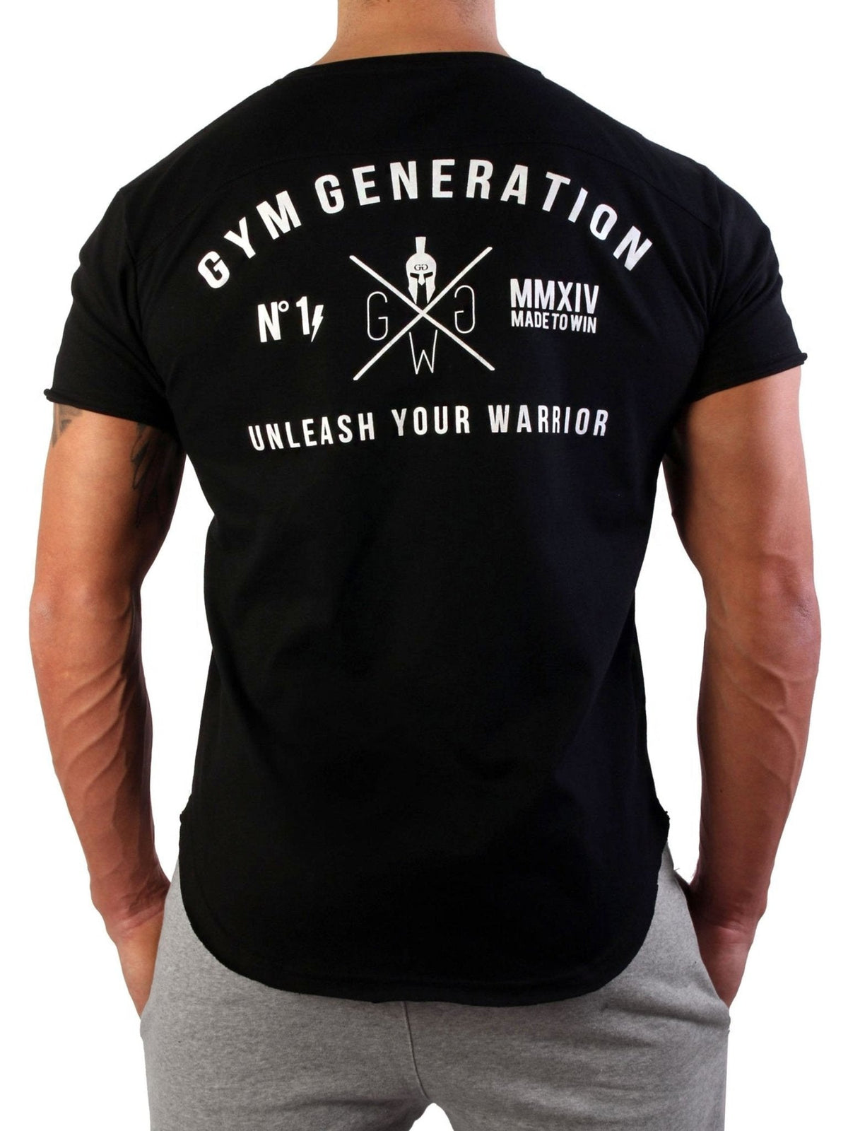 Schwarzes Gym T-Shirt Legacy mit großem weißem Schriftzug auf dem Rücken