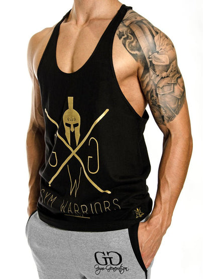 Schwarzes Muskelshirt mit Goldlogo, Seitenansicht