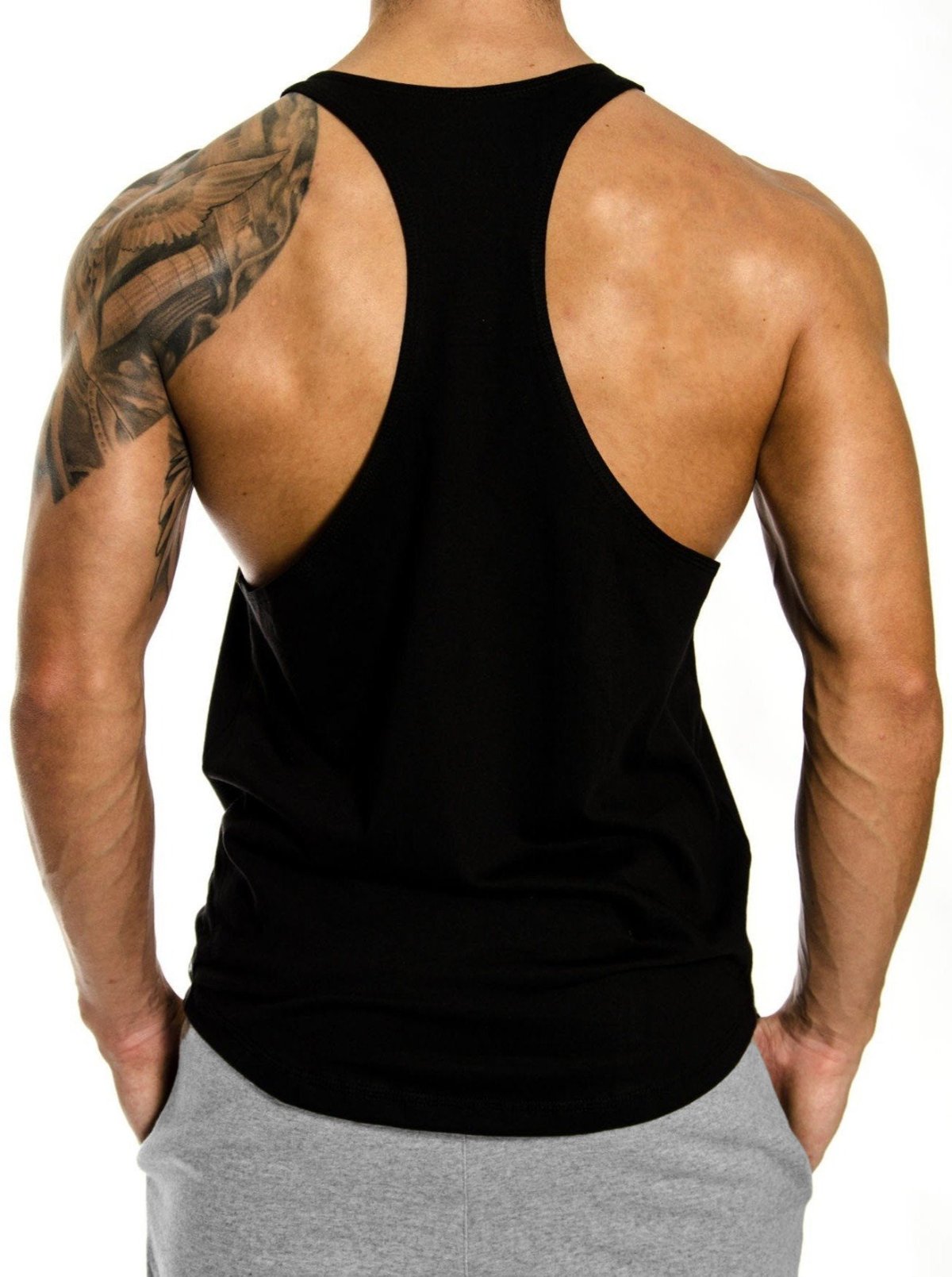 Unbedruckte Rückseite des schwarzen Tank Tops