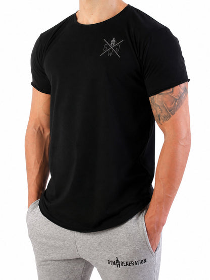 Schwarzes Gym Shirt für Herren mit kleinem Brustlogo
