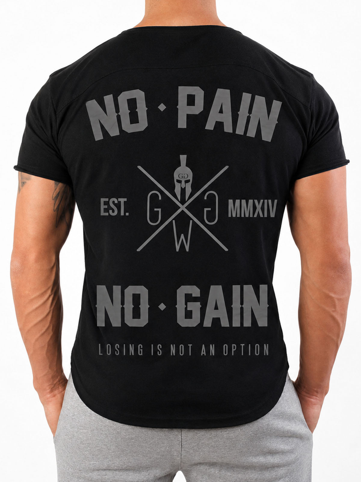 No Pain No Gain T-Shirt in Schwarz mit Rückenprint