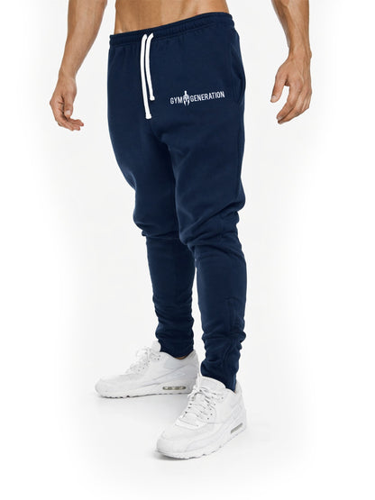 Dunkelblaue Gym Hose in der Seitenansicht mit elastischem Bund