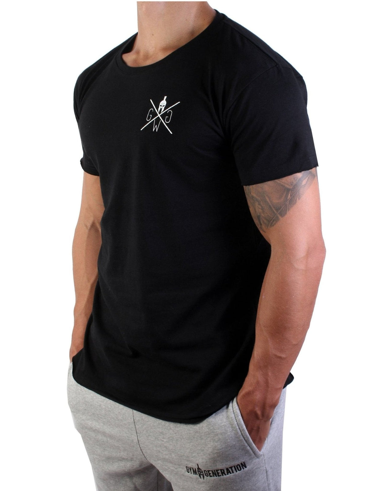 Schwarzes Herren T-Shirt in der Seitenansicht