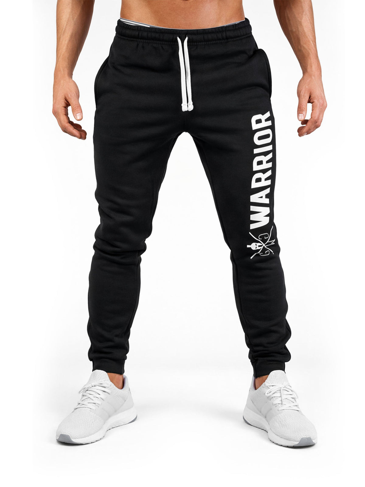 Schwarze Gym Hose für Herren mit elastischem Bund, Vorderansicht