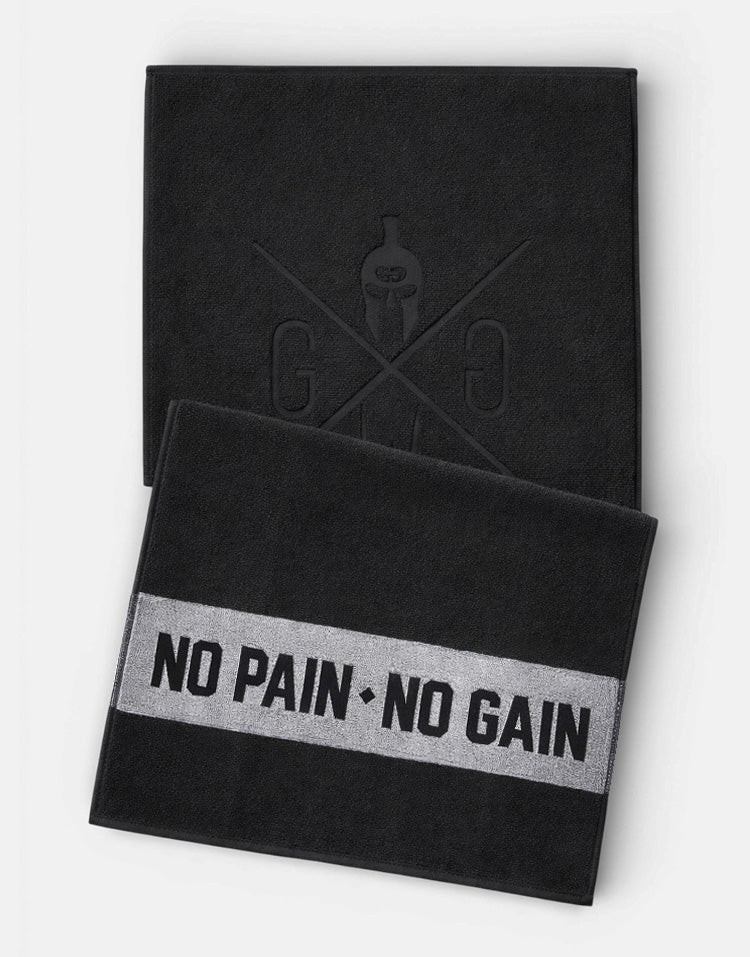 Schwarzes Gym Handtuch mit No Pain No Gain Schriftzug