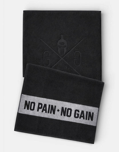 Schwarzes Gym Handtuch mit No Pain No Gain Schriftzug