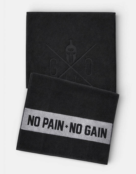 Schwarzes Gym Handtuch mit No Pain No Gain Schriftzug