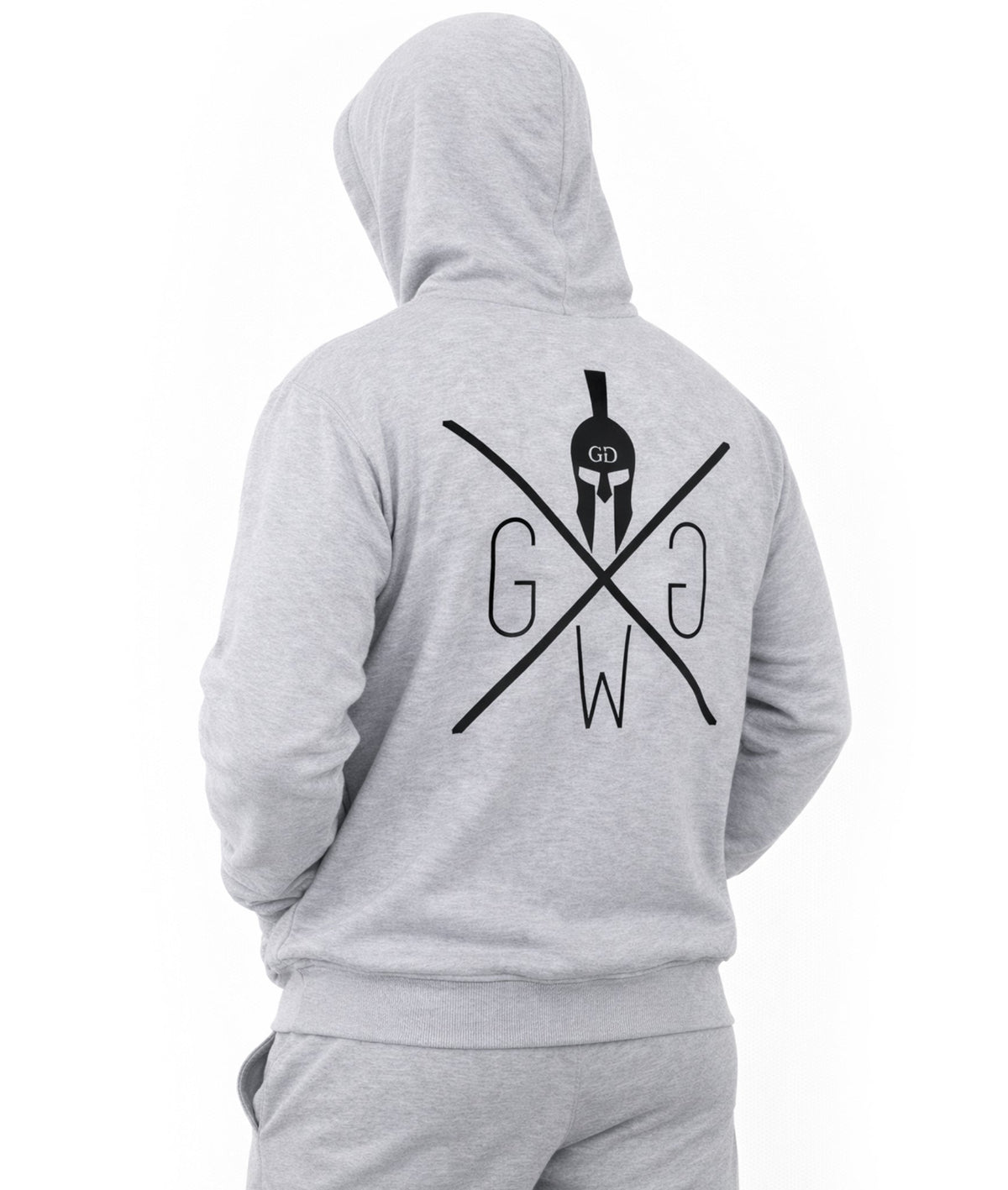 Gym Hoodie Herren in schräger Rückenansicht mit Logo-Druck