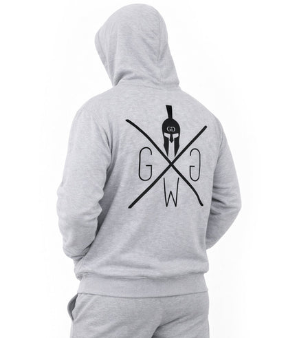 Gym Hoodie Herren in schräger Rückenansicht mit Logo-Druck