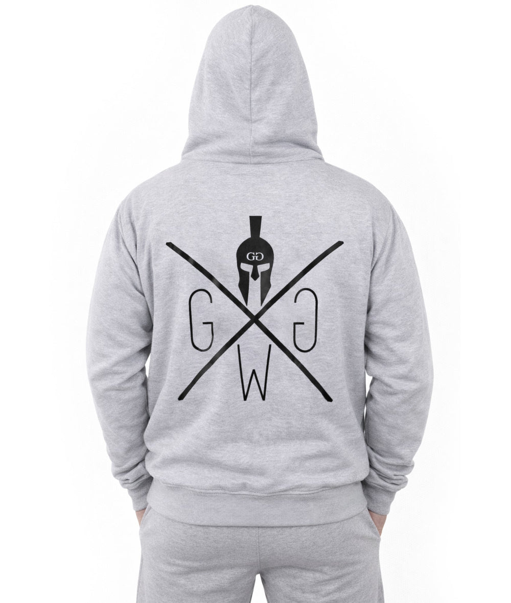 Großer Logo-Print auf dem Rücken des grauen Zip-Hoodies