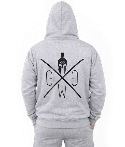 Großer Logo-Print auf dem Rücken des grauen Zip-Hoodies