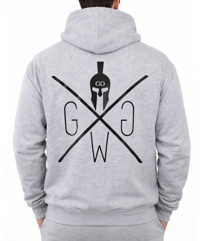 Grauer Zip-Hoodie für Herren mit großem Logo auf dem Rücken