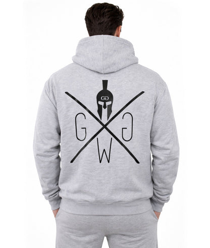 Rückseite des Fitness Hoodies mit Spartaner-Emblem